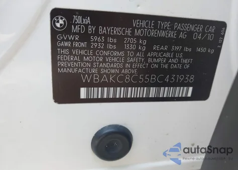 2011 BMW 750Li xDrive from USA, damaged, VIN WBAKC8C55BC431938